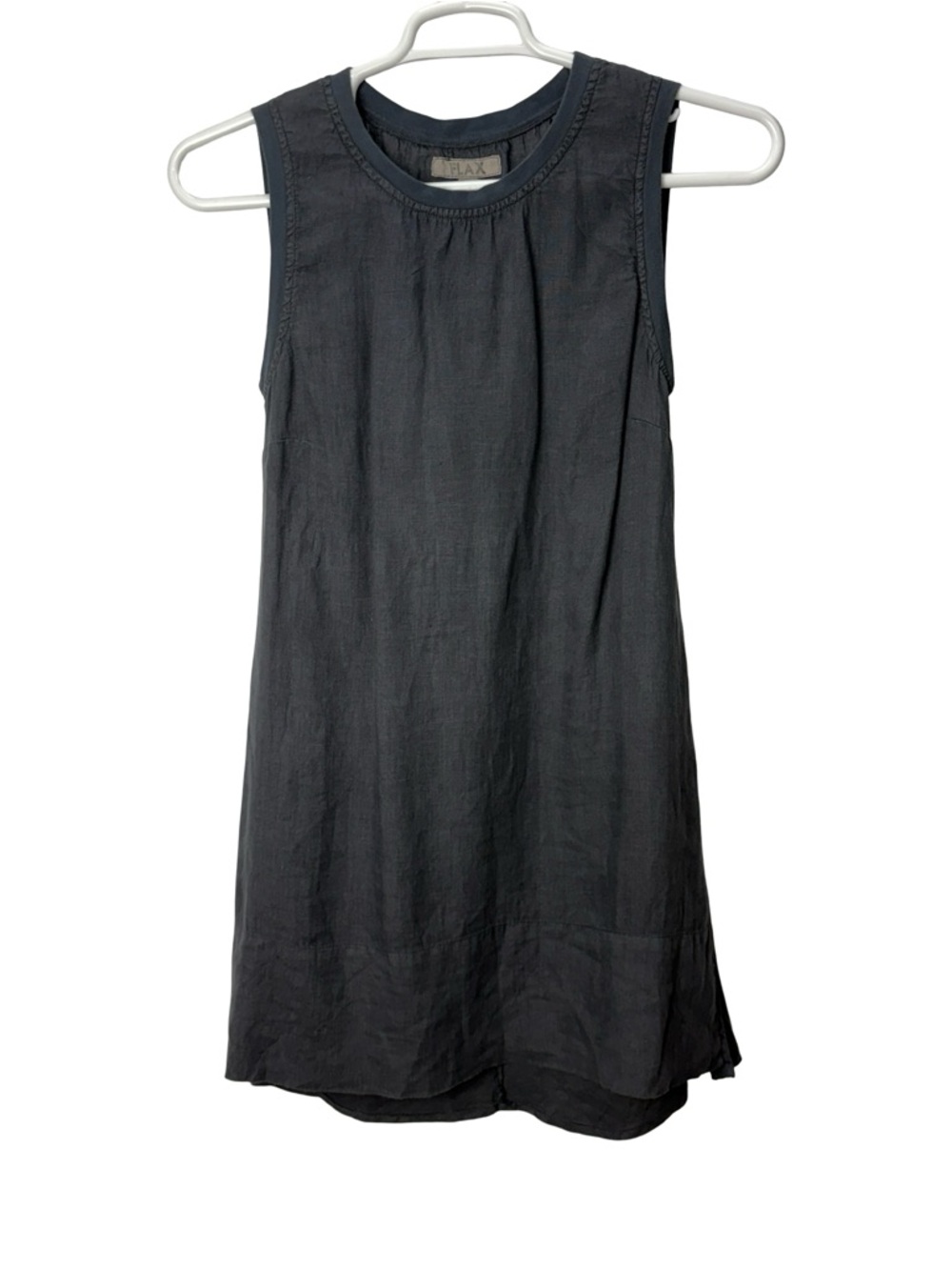 Flax Tank Shift Dress P Black Linen Contrast Trim Lightweight Casual Breezy Cool